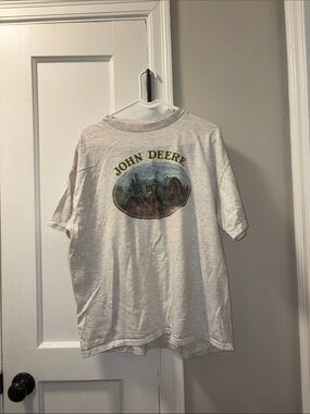 John Deere Gray Short Sleeve Tee with Tractor Oval Graphic